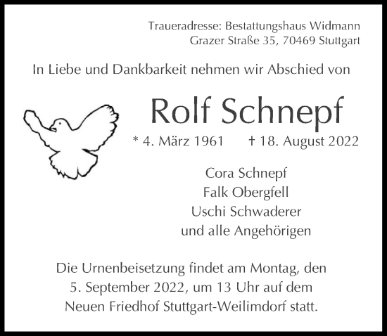 Traueranzeige von Rolf Schnepf von GESAMT