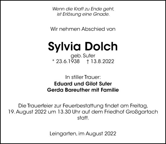 Traueranzeige von Sylvia Dolch von GESAMT