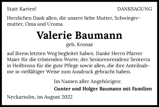 Traueranzeige von Valerie Baumann von GESAMT
