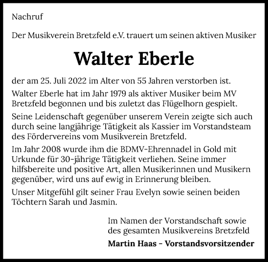 Traueranzeige von Walter Eberle von GESAMT