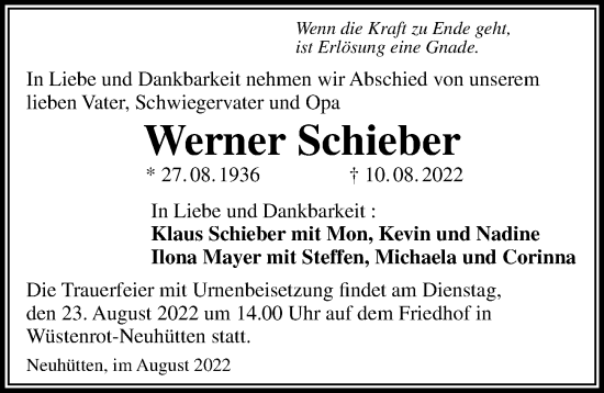 Traueranzeige von Werner Schieber von GESAMT