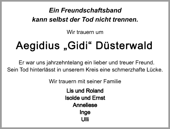 Traueranzeige von Aegidius Düsterwald von GESAMT