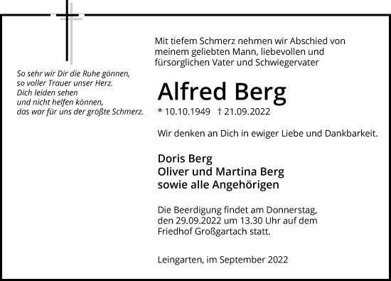 Traueranzeige von Alfred Berg von GESAMT