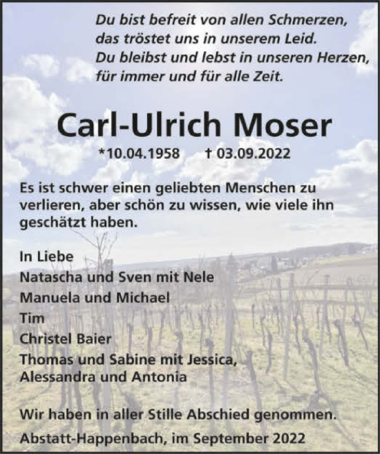 Traueranzeige von Carl-Ulrich Moser von GESAMT