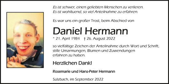 Traueranzeige von Daniel Hermann von GESAMT