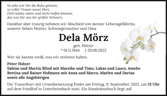 Traueranzeige von Dela Mörz von GESAMT