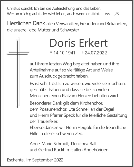 Traueranzeige von Doris Erkert von GESAMT