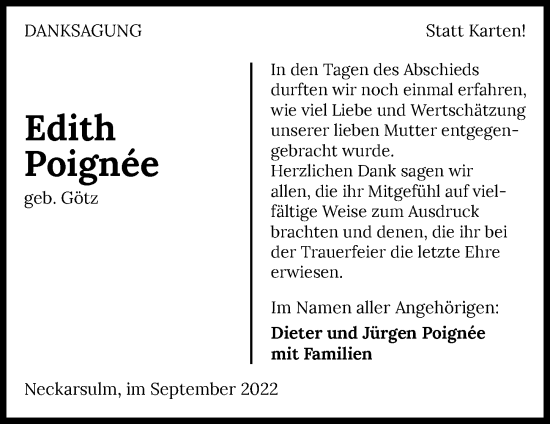 Traueranzeige von Edith Poignee von GESAMT