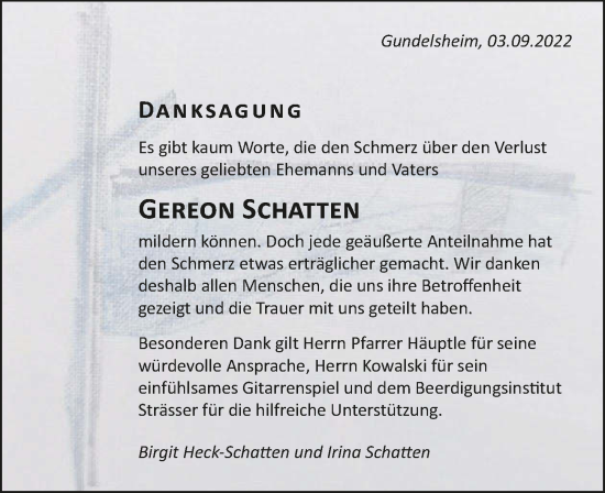 Traueranzeige von Gereon Schatten von GESAMT