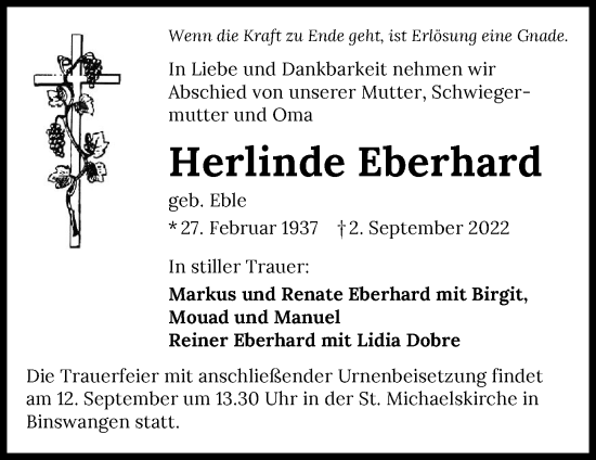 Traueranzeige von Herlinde Eberhard von GESAMT