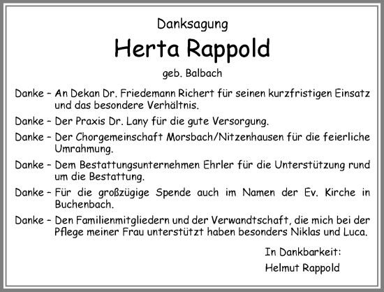 Traueranzeige von Herta Rappold von GESAMT