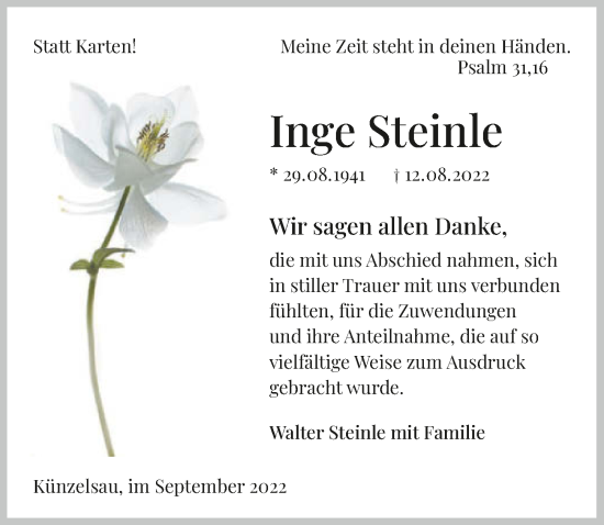 Traueranzeige von Inge Steinle von GESAMT