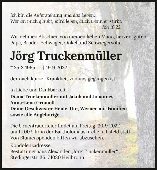 Traueranzeige von Jörg Truckenmüller von GESAMT