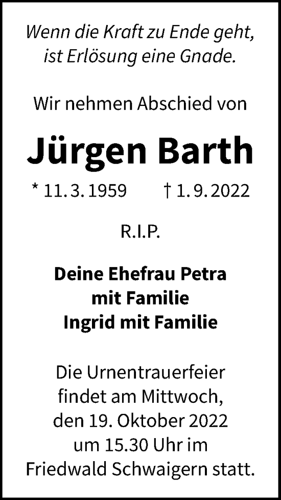 Traueranzeige von Jürgen Barth von GESAMT