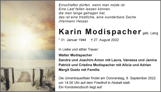 Traueranzeige von Karin Modispacher von GESAMT
