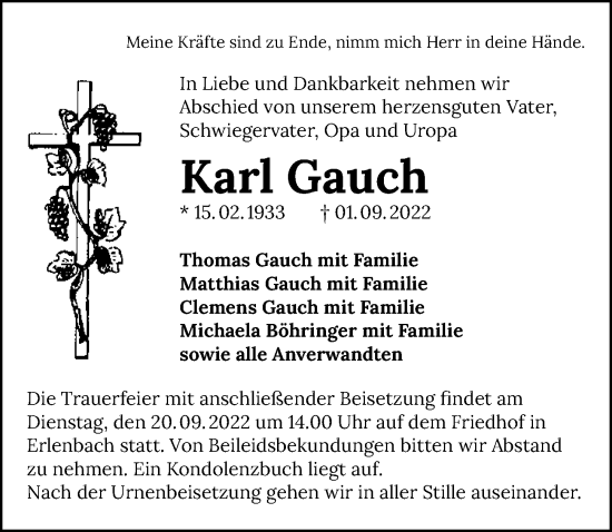 Traueranzeige von Karl Gauch von GESAMT