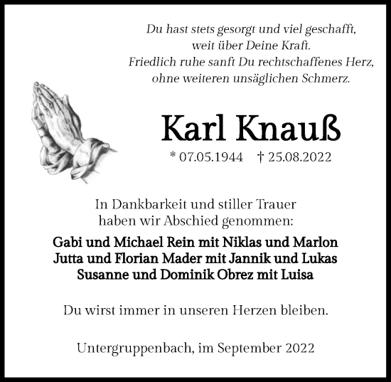 Traueranzeige von Karl Knauß von GESAMT