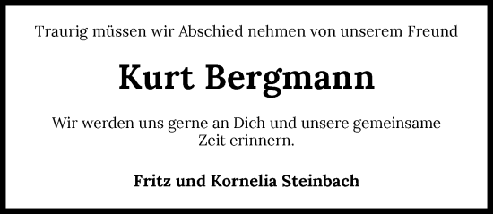 Traueranzeige von Kurt Bergmann von GESAMT