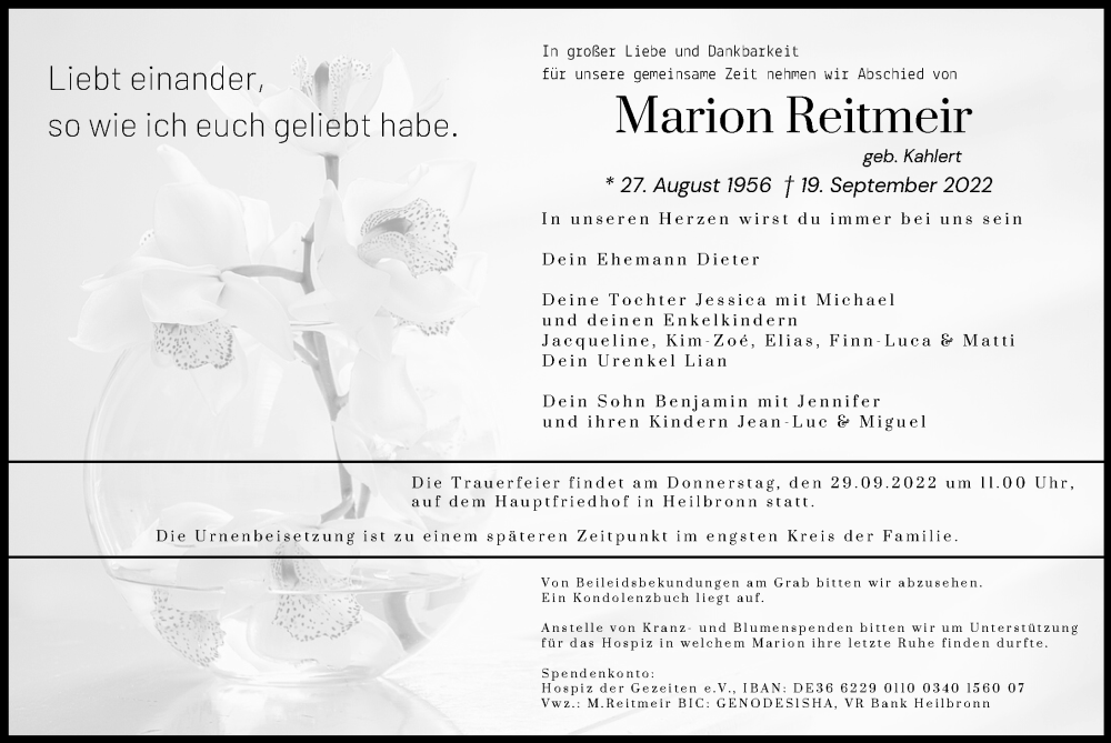  Traueranzeige für Marion Reitmeir vom 24.09.2022 aus GESAMT