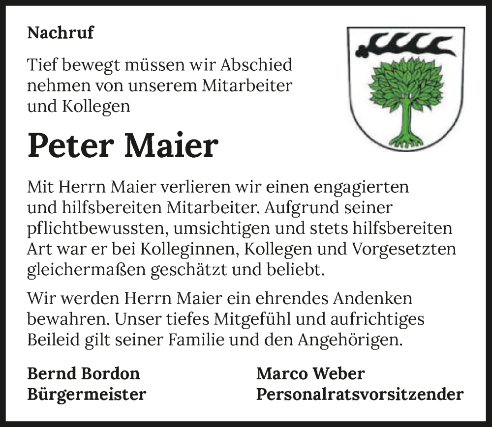 Traueranzeige für Peter Maier vom 27.09.2022 aus GESAMT