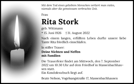 Traueranzeige von Rita Storck von GESAMT