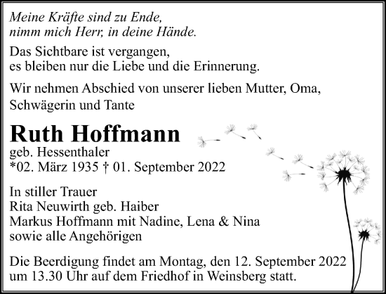 Traueranzeige von Ruth Hoffmann von GESAMT