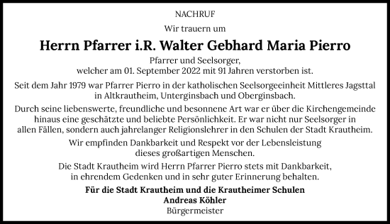 Traueranzeige von Walter Gebhard Maria Pierro von GESAMT