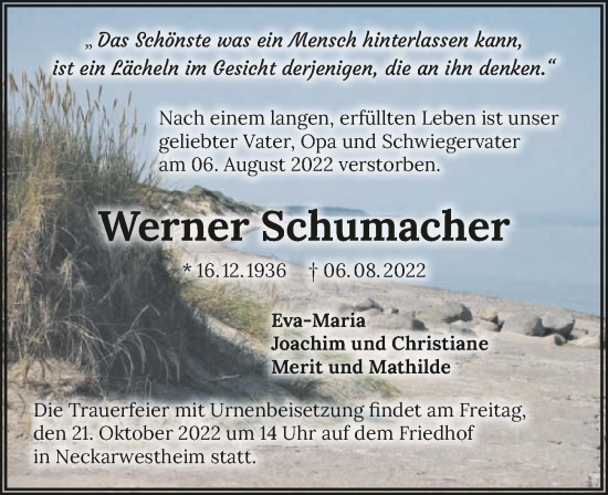 Traueranzeige von Werner Schumacher von GESAMT