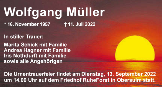 Traueranzeige von Wolfgang Müller von GESAMT