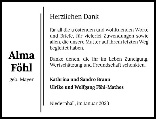 Traueranzeige von Alma Föhl von GESAMT
