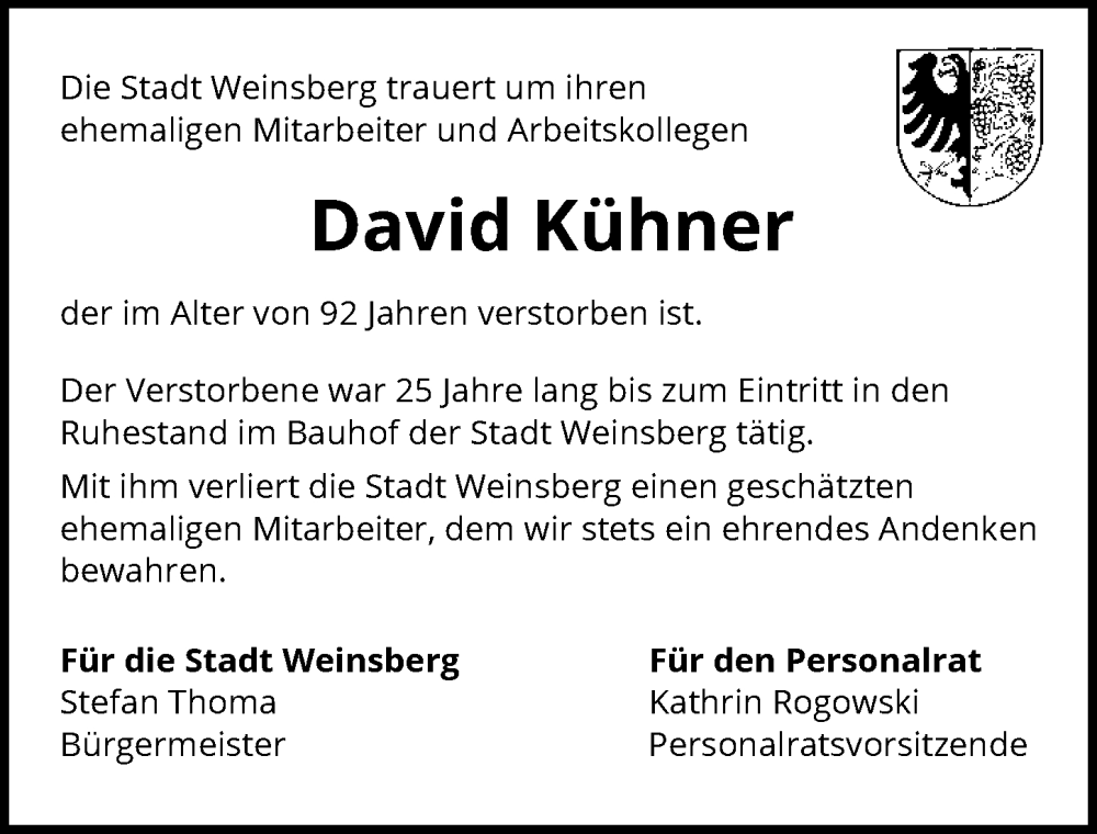  Traueranzeige für David Kühner vom 17.01.2023 aus GESAMT