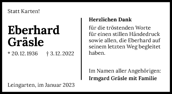 Traueranzeige von Eberhard Gräsle von GESAMT