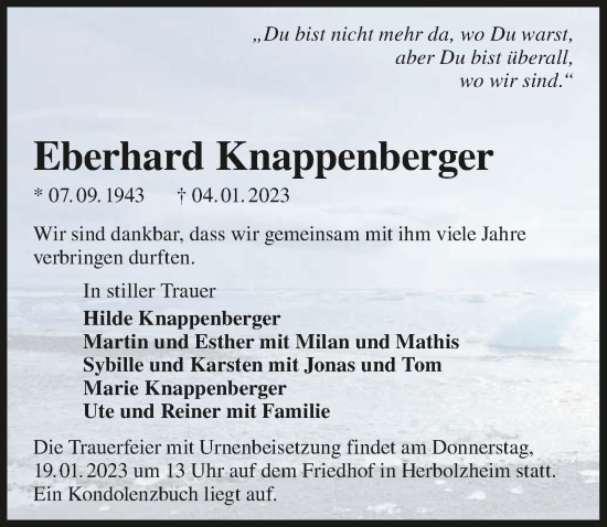 Traueranzeige von Eberhard Knappenberger von GESAMT