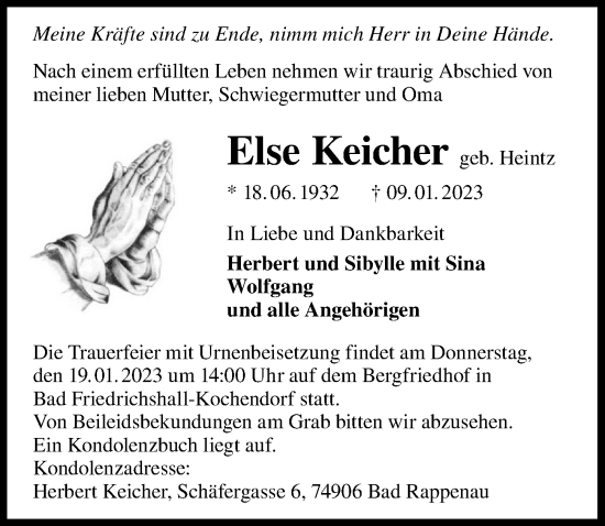 Traueranzeige von Else Keicher von GESAMT