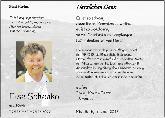 Traueranzeige von Else Schenko von GESAMT