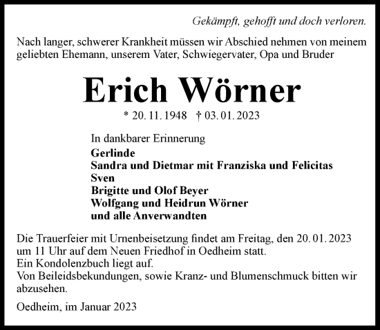 Traueranzeige von Erich Wörner von GESAMT