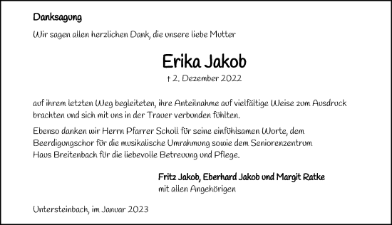 Traueranzeige von Erika Jakob von GESAMT