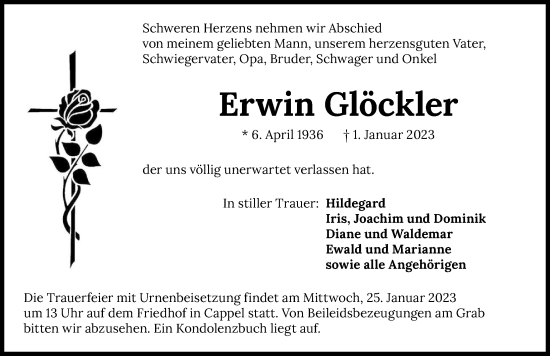 Traueranzeige von Erwin Glöckler von GESAMT
