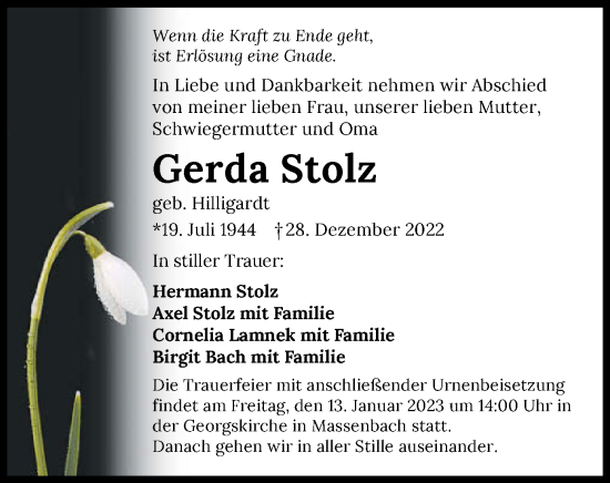 Traueranzeige von Gerda Stolz von GESAMT