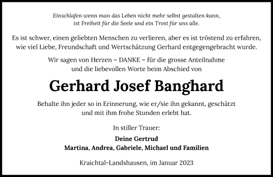 Traueranzeige von Gerhard Banghard von GESAMT