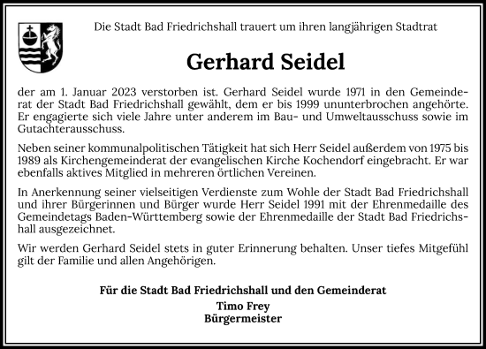 Traueranzeige von Gerhard Seidel von GESAMT