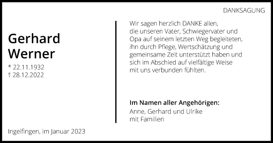 Traueranzeige von Gerhard Werner von GESAMT