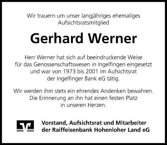Traueranzeige von Gerhard Werner von GESAMT