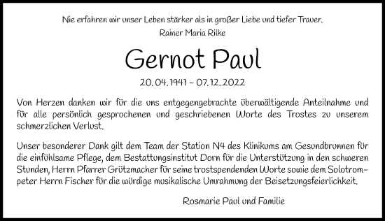 Traueranzeige von Gernot Paul von GESAMT