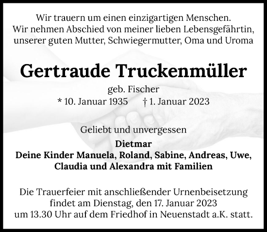 Traueranzeige von Gertraude Truckenmüller von GESAMT