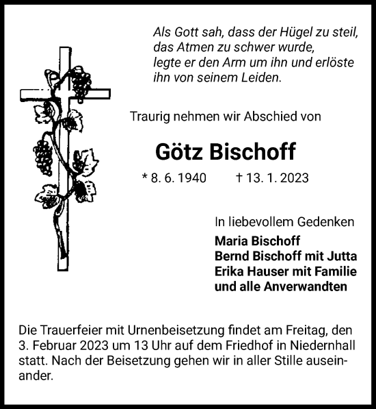 Traueranzeige von Götz Bischoff von GESAMT