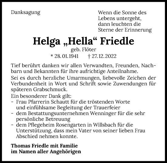 Traueranzeige von Helga Friedle von GESAMT