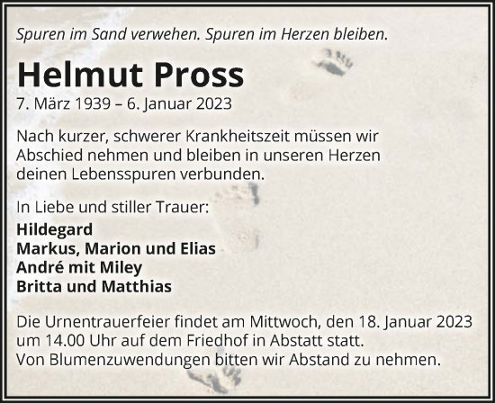 Traueranzeige von Helmut Pross von GESAMT