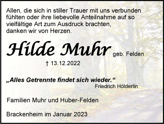 Traueranzeige von Hilde Muhr von GESAMT