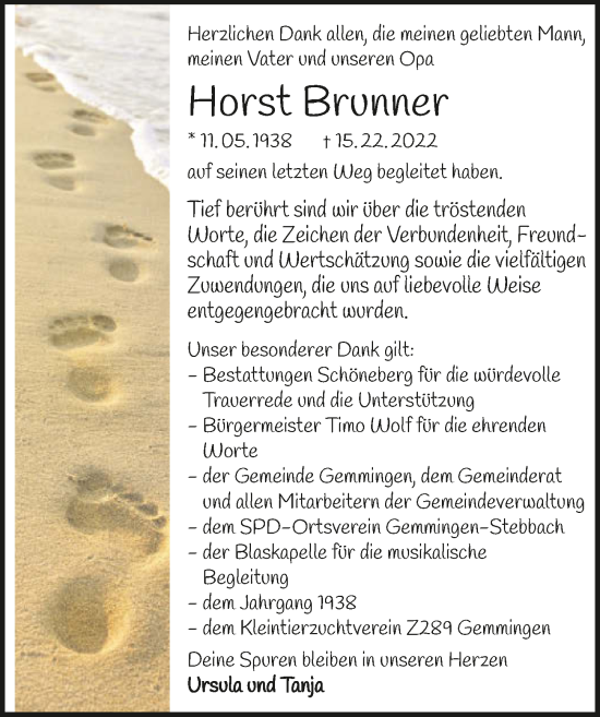 Traueranzeige von Horst Brunner von GESAMT